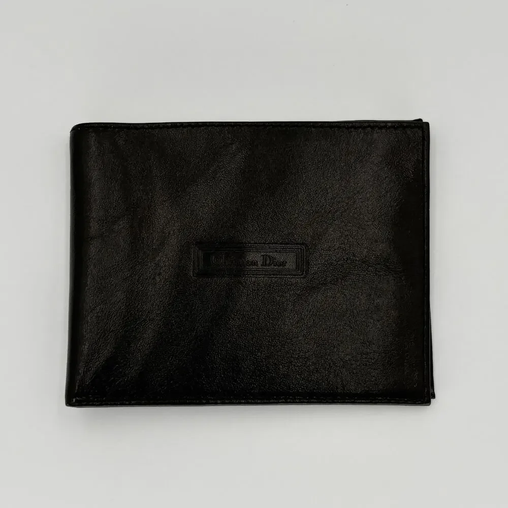 Vintage Christian Dior Black Leather Bifold Wallet Debossed Box Logo Men's